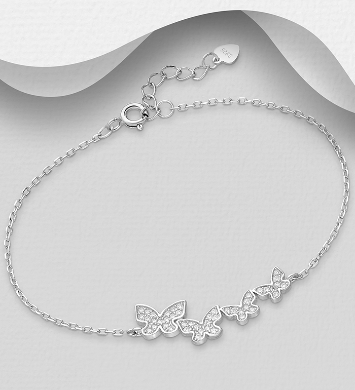 Wholesale 925 Sterling Silver Butterfly Bracelet, Decorated with CZ Simulated Diamonds - SKU #701-25466