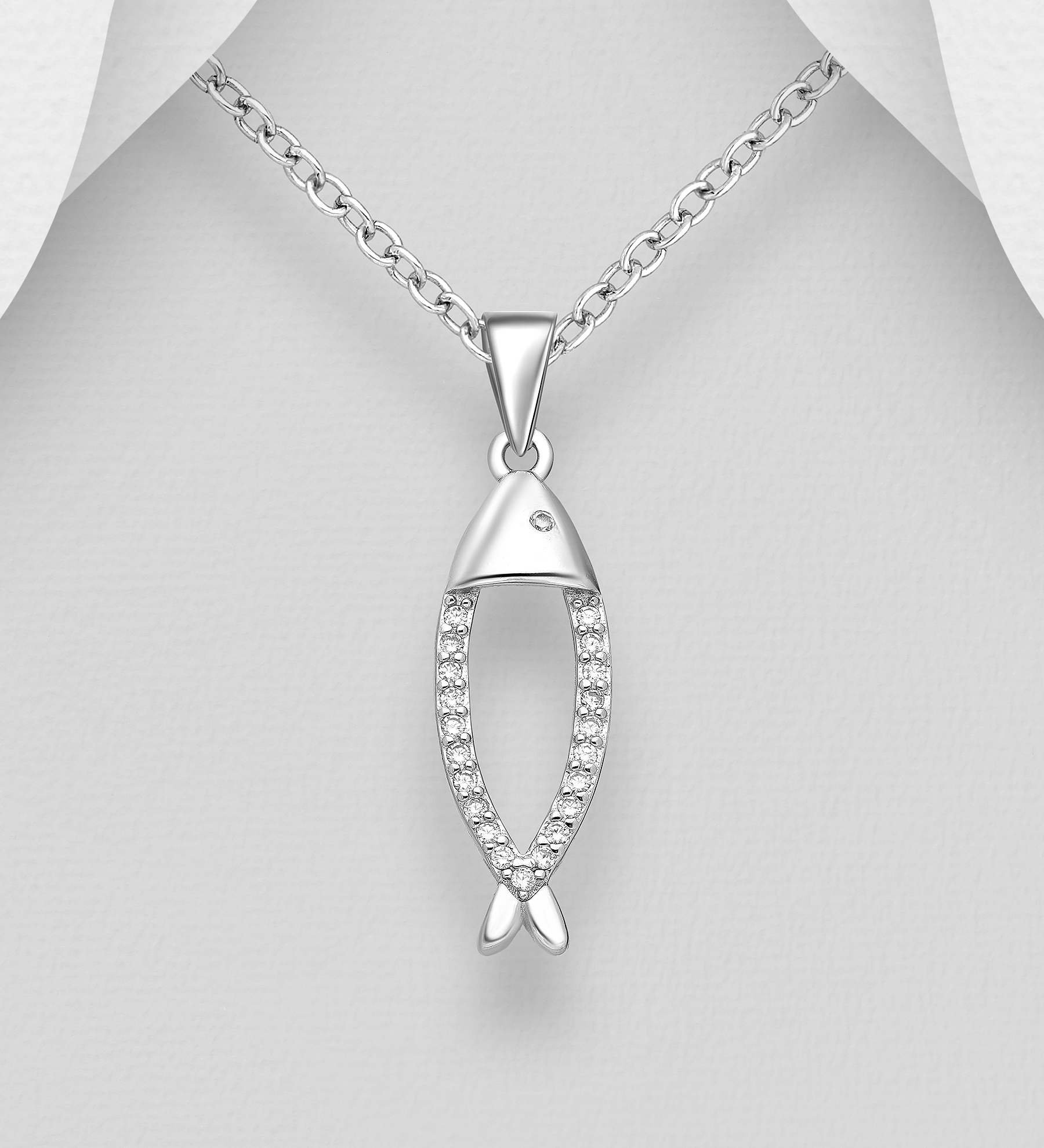 Wholesale 925 Sterling Silver Fish Pendant, Decorated with CZ Simulated Diamonds - SKU #701-25497