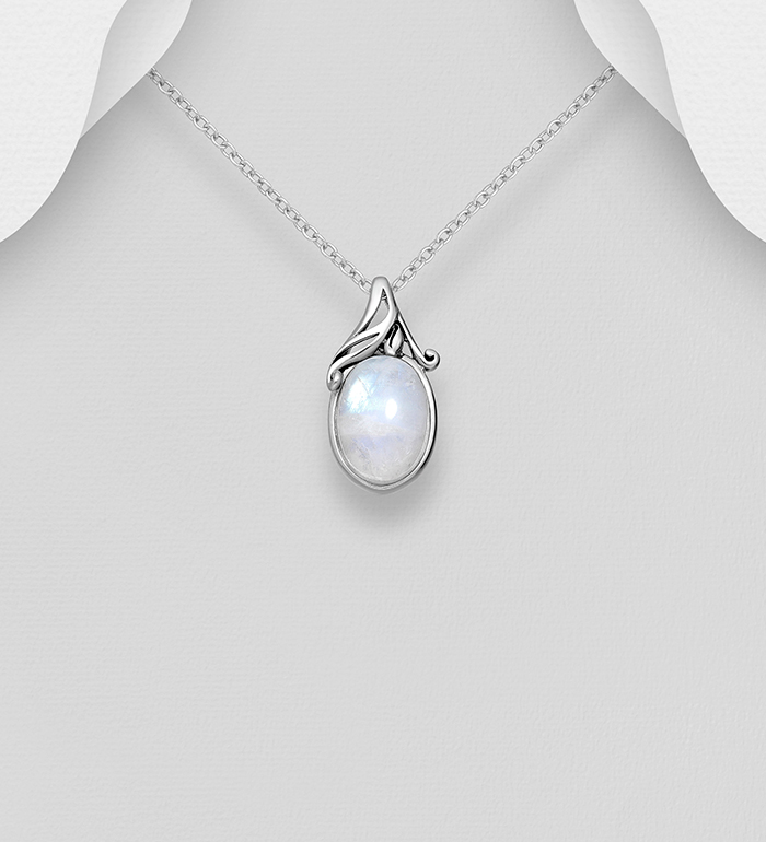 Wholesale 925 Sterling Silver Oxidized Swirl Pendant, Decorated with Rainbow Moonstone - SKU #781-6735