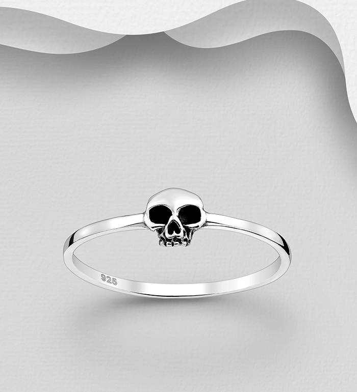 Wholesale 925 Sterling Silver Oxidized Skull Ring - SKU #768-564