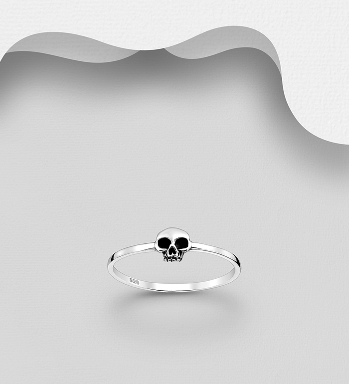 Wholesale 925 Sterling Silver Oxidized Skull Ring - SKU #768-564