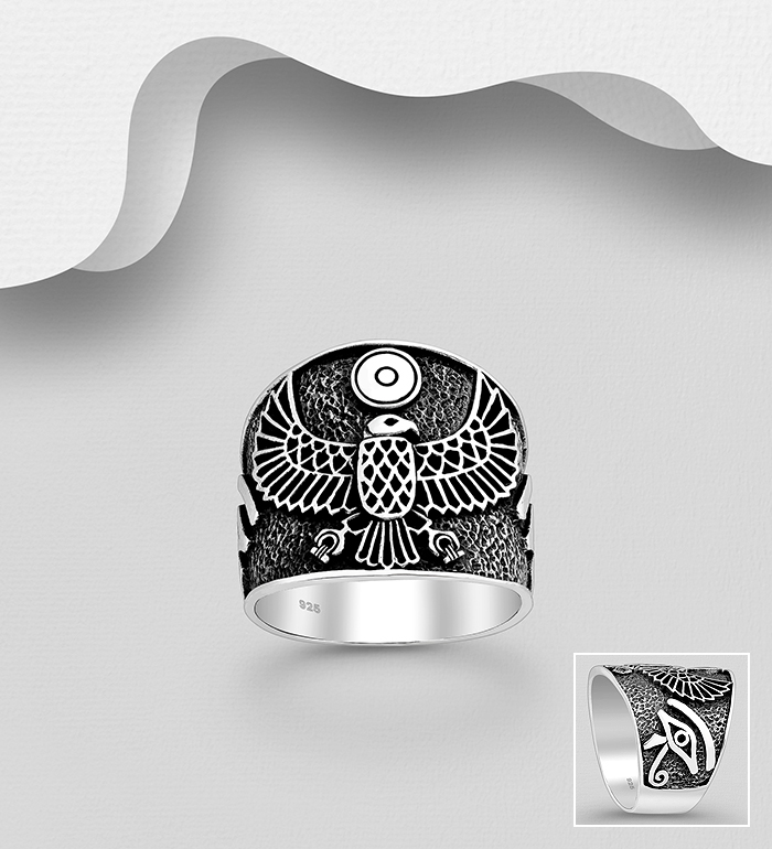 Wholesale 925 Sterling Silver Oxidized Eagle Ring - SKU #1563-936