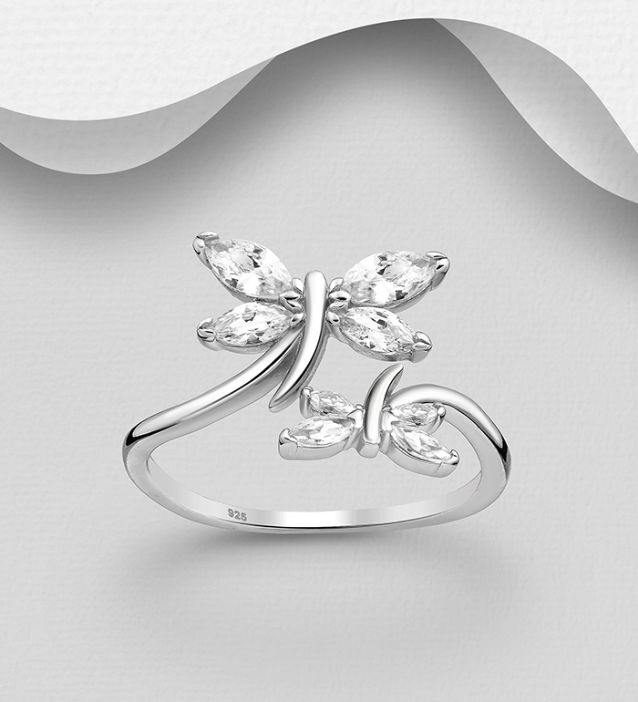 Wholesale 925 Sterling Silver Butterfly Ring, Decorated with CZ Simulated Diamonds - SKU #701-25517