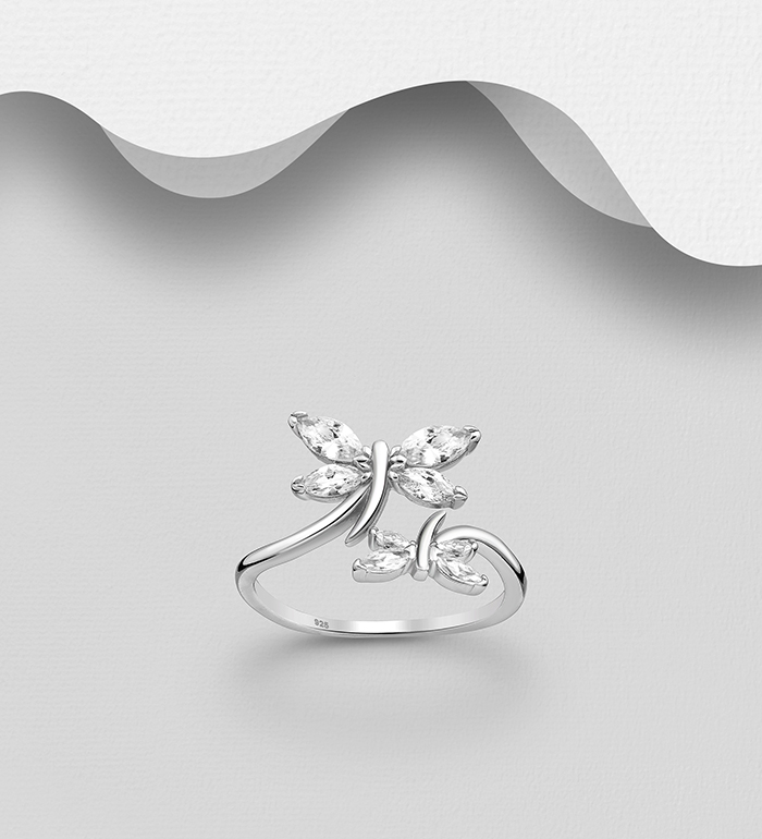 Wholesale 925 Sterling Silver Butterfly Ring, Decorated with CZ Simulated Diamonds - SKU #701-25517