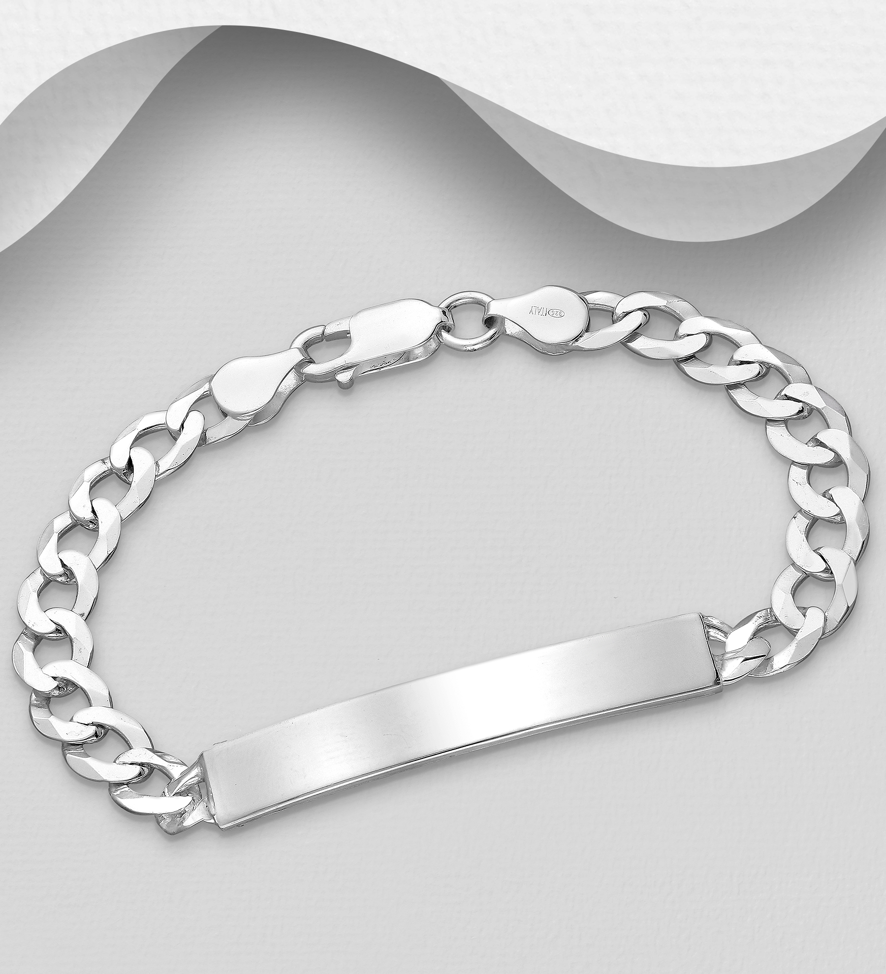 Italian Delight - Wholesale 925 Sterling Silver Engravable Bracelet, 6.5 mm Wide, Made in Italy - SKU #1563-946