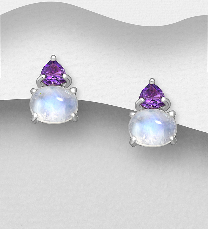 La Preciada - Wholesale 925 Sterling Silver Push-Back Earrings, Decorated with Various Gemstones - SKU #1181-4247