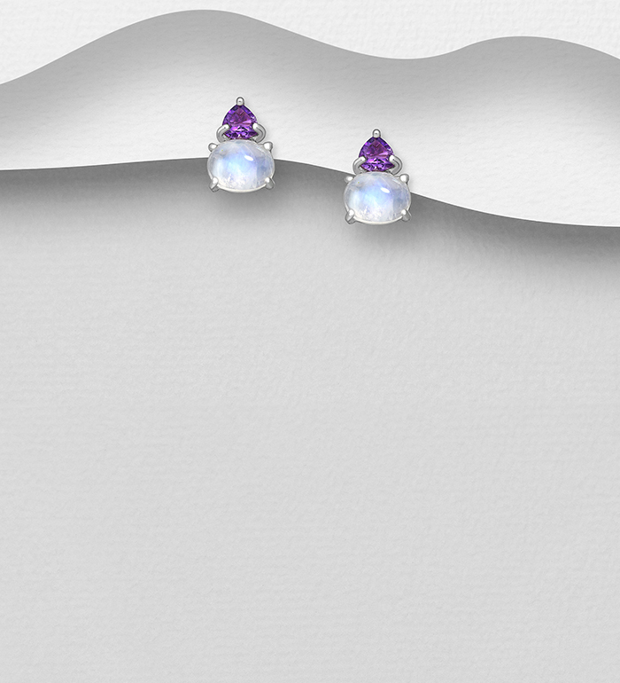 La Preciada - Wholesale 925 Sterling Silver Push-Back Earrings, Decorated with Various Gemstones - SKU #1181-4247