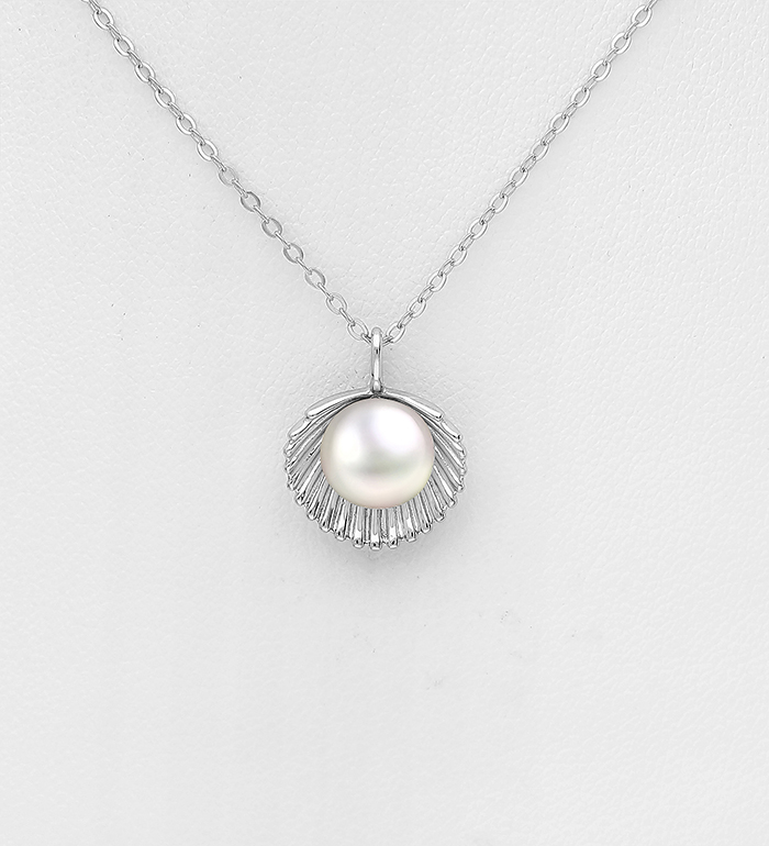 Wholesale 925 Sterling Silver Shell Necklace, Decorated with Freshwater Pearl - SKU #382-5752