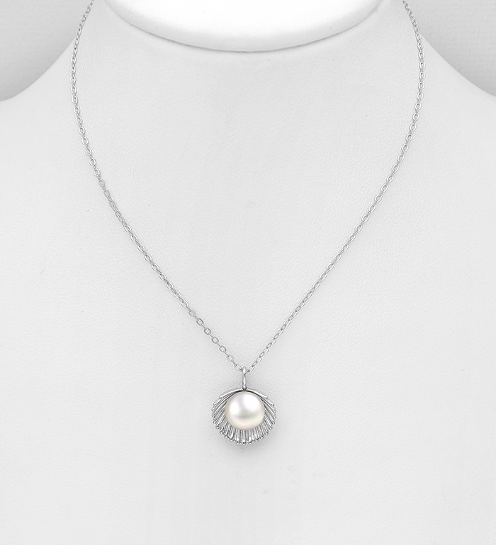 Wholesale 925 Sterling Silver Shell Necklace, Decorated with Freshwater Pearl - SKU #382-5752