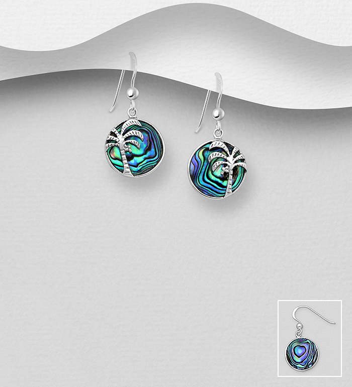 Wholesale 925 Sterling Silver Coconut Tree Hook Earrings, Decorated with Shell - SKU #789-4105