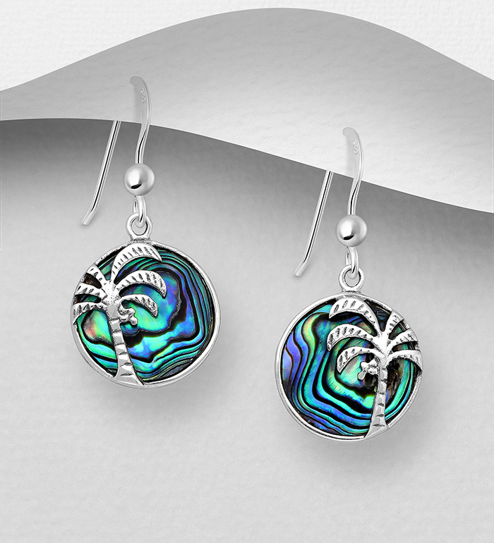 Wholesale 925 Sterling Silver Coconut Tree Hook Earrings, Decorated with Shell - SKU #789-4105