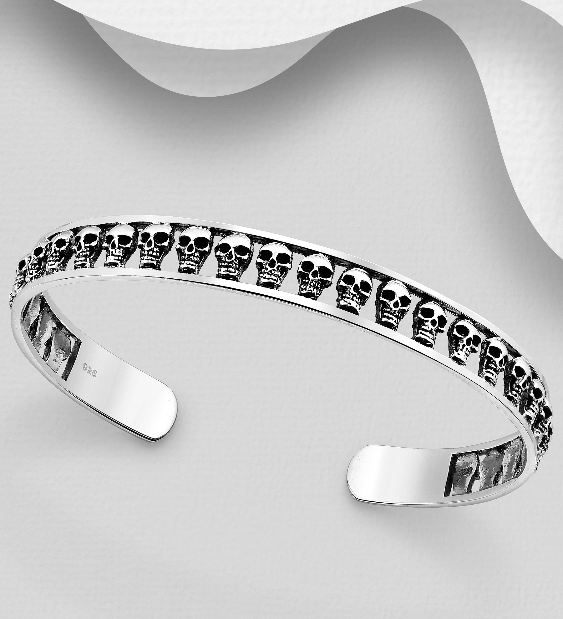 Wholesale 925 Sterling Silver Oxidized Skull Cuff - SKU #768-569
