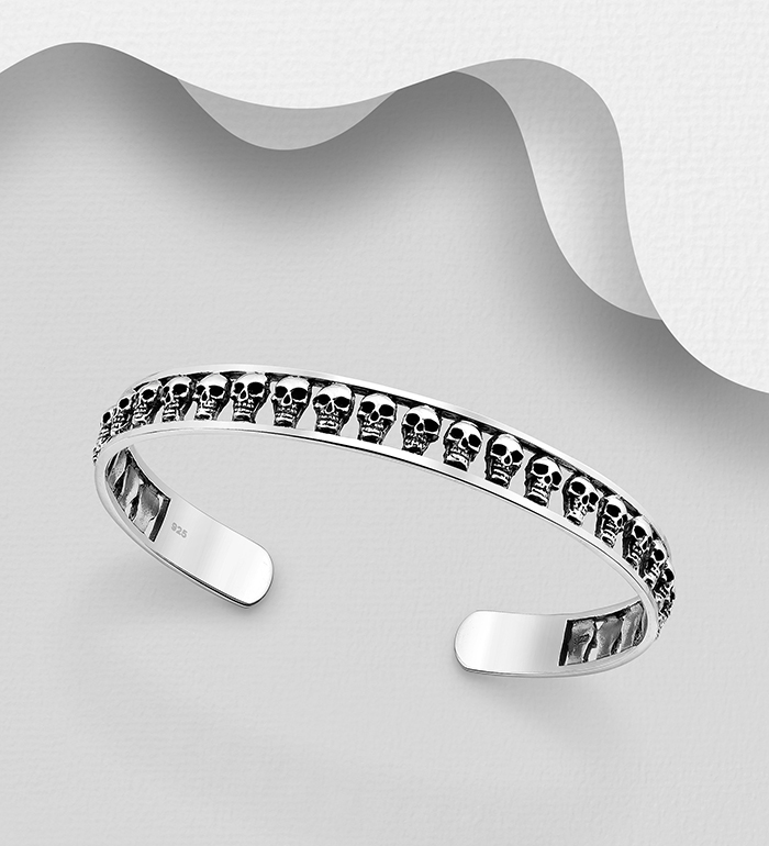 Wholesale 925 Sterling Silver Oxidized Skull Cuff - SKU #768-569