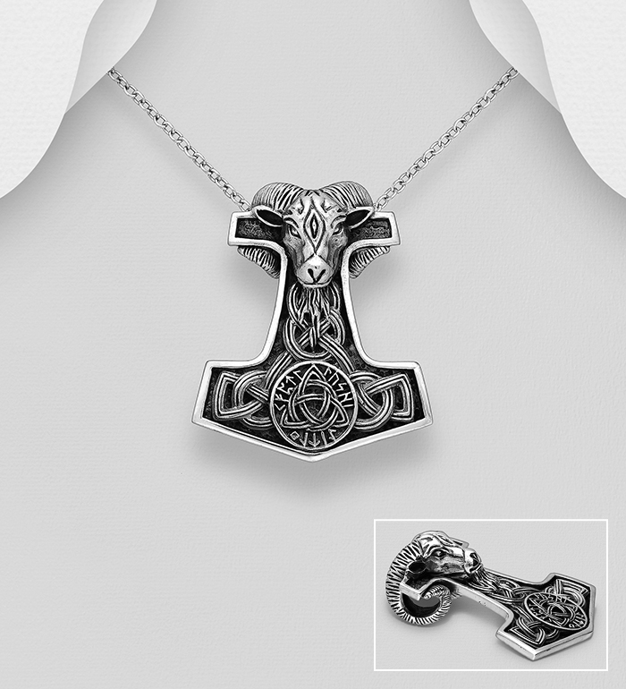 Wholesale 925 Sterling Silver Oxidized Celtic Goat Anchor Pendant - SKU #767-1474