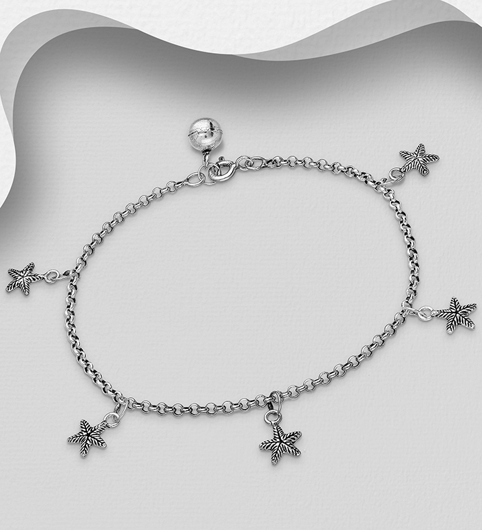 Wholesale 925 Sterling Silver Oxidized Chime Ball and Starfish Bracelet - SKU #706-33860