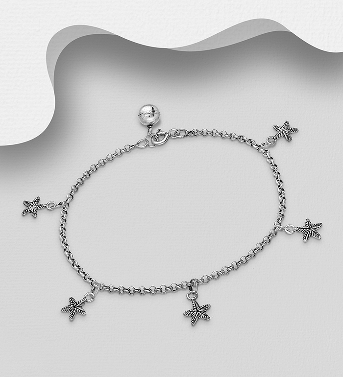 Wholesale 925 Sterling Silver Oxidized Chime Ball and Starfish Bracelet - SKU #706-33860