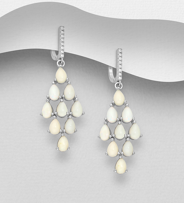 La Preciada - Wholesale 925 Sterling Silver Omega Lock Earrings, Decorated with Ethiopian Opals and CZ Simulated Diamonds - SKU #1181-4293