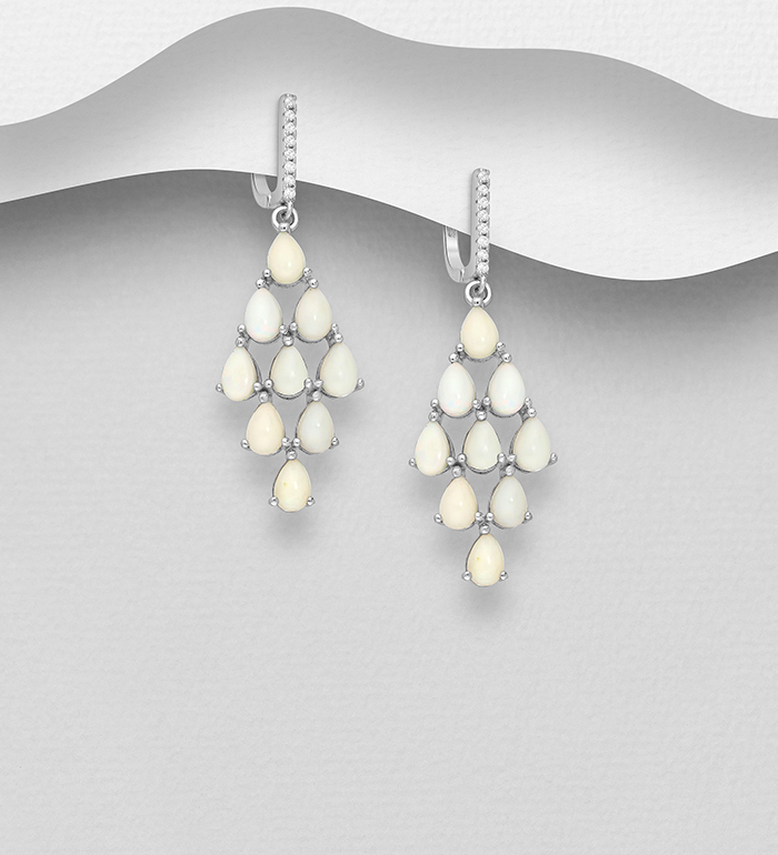 La Preciada - Wholesale 925 Sterling Silver Omega Lock Earrings, Decorated with Ethiopian Opals and CZ Simulated Diamonds - SKU #1181-4293