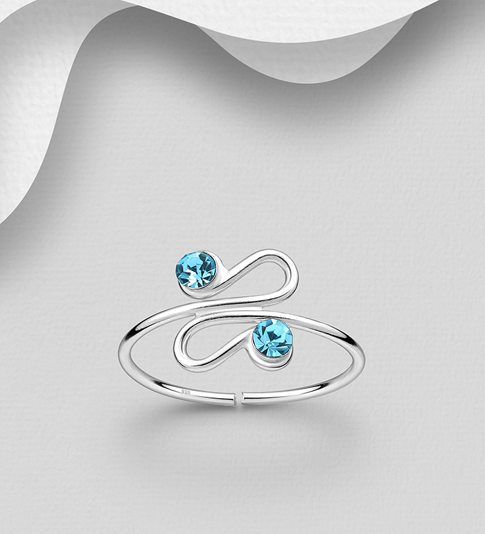 Wholesale 925 Sterling Silver Adjustable Toe Ring, Decorated with Various Crystal Glass - SKU #792-1122
