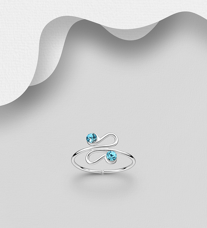 Wholesale 925 Sterling Silver Adjustable Toe Ring, Decorated with Various Crystal Glass - SKU #792-1122