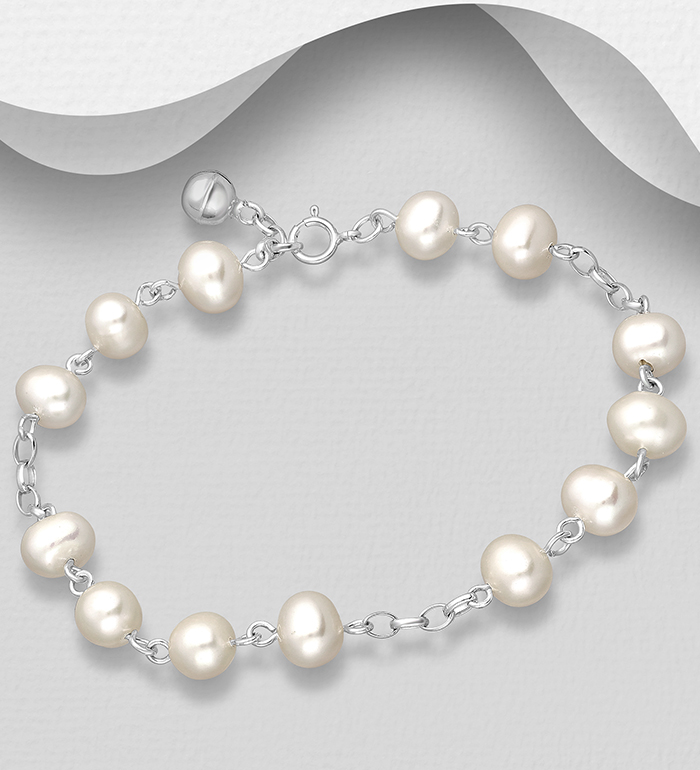 Wholesale 925 Sterling Silver Bracelet, Beaded with Freshwater Pearls - SKU #382-5788