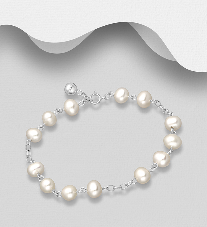 Wholesale 925 Sterling Silver Bracelet, Beaded with Freshwater Pearls - SKU #382-5788