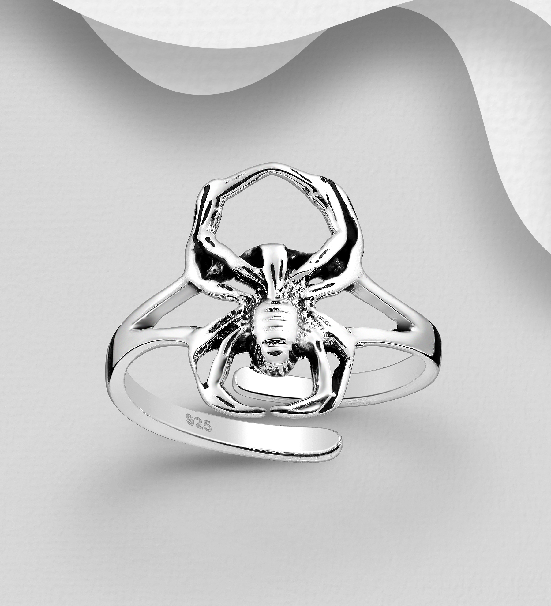 Wholesale 925 Sterling Silver Oxidized Spider Ring - SKU #706-34057