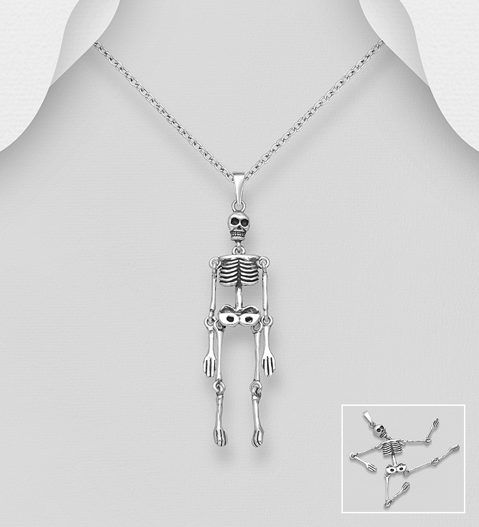 Wholesale 925 Sterling Silver Oxidized Skeleton Pendant - SKU #768-572