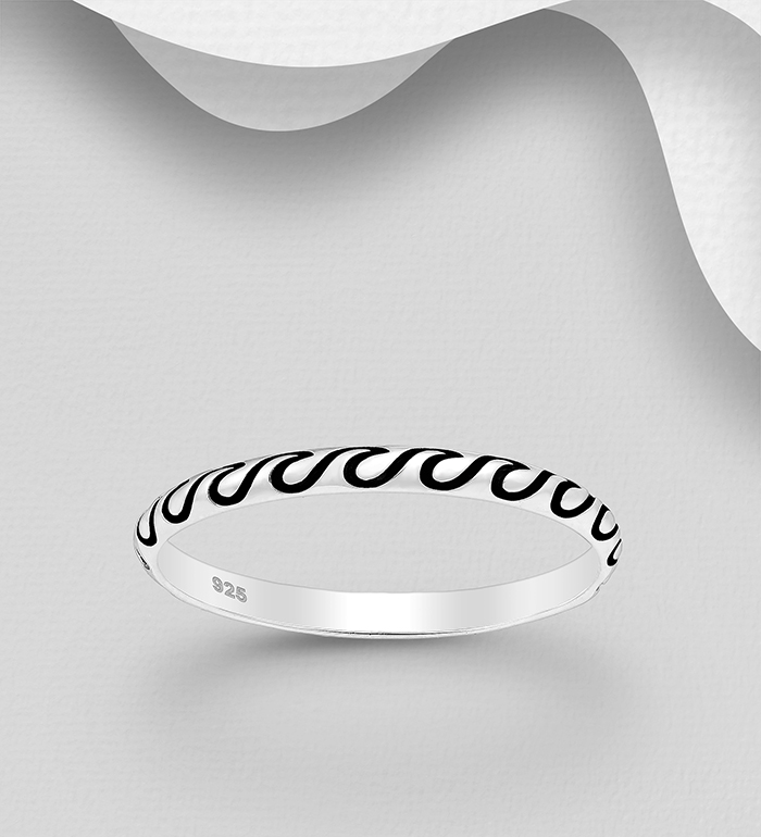 Wholesale 925 Sterling Silver Oxidized Wave Band Ring, 2 mm Wide. - SKU #706-34077