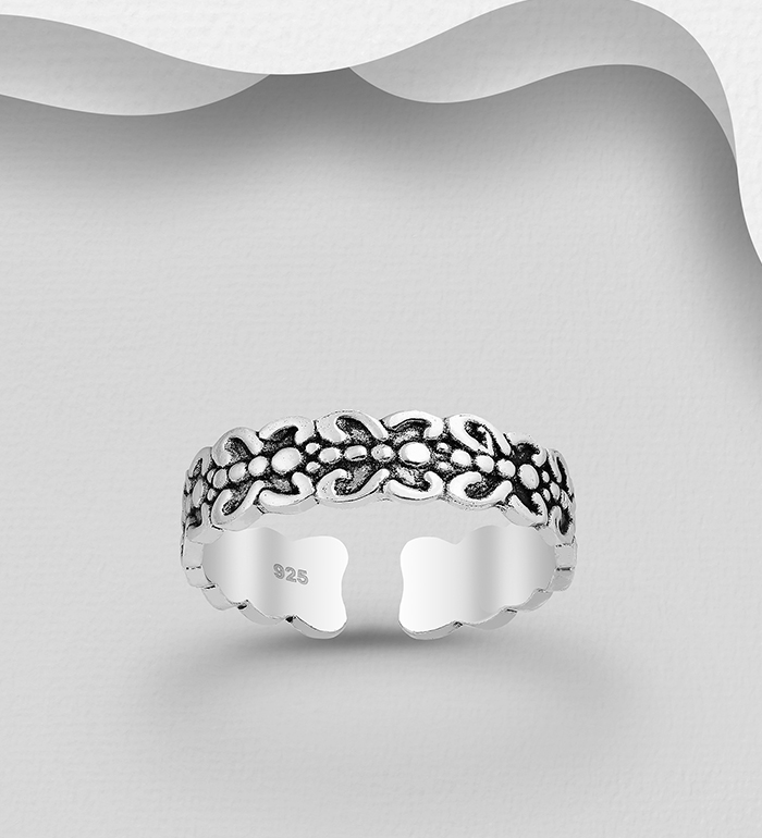 Wholesale 925 Sterling Silver Adjustable Oxidized Butterfly Toe Ring - SKU #792-1127
