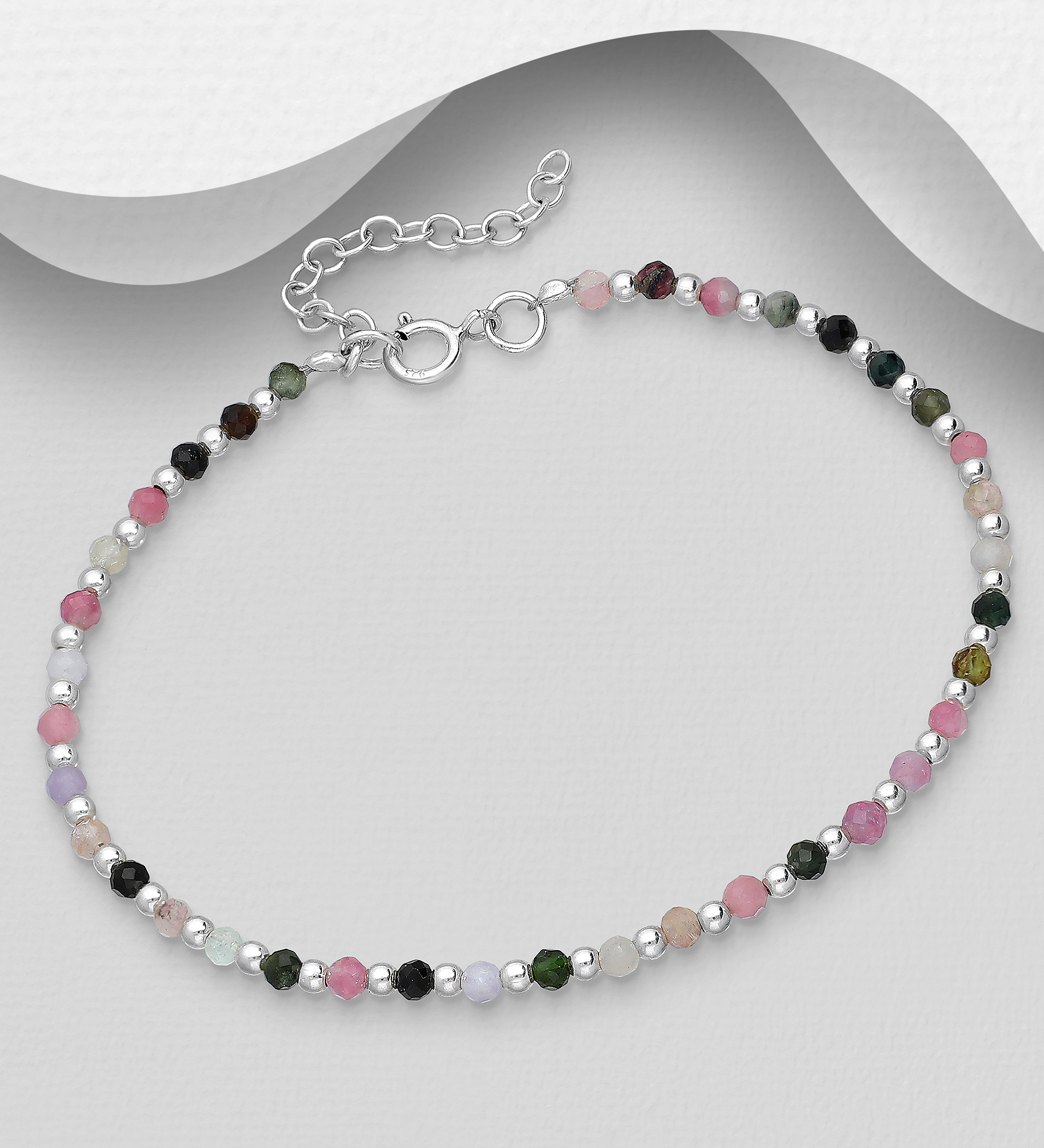 Wholesale 925 Sterling Silver Bracelet, Beaded With Various Gemstone Beads - SKU #781-6820