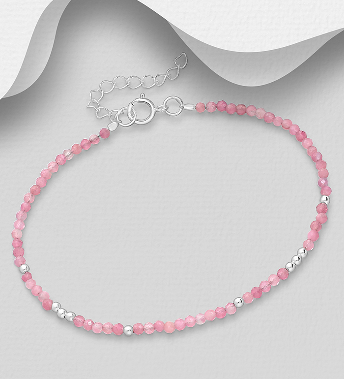 Wholesale 925 Sterling Silver Bracelet, Decorated with Various Gemstone Beads - SKU #781-6821