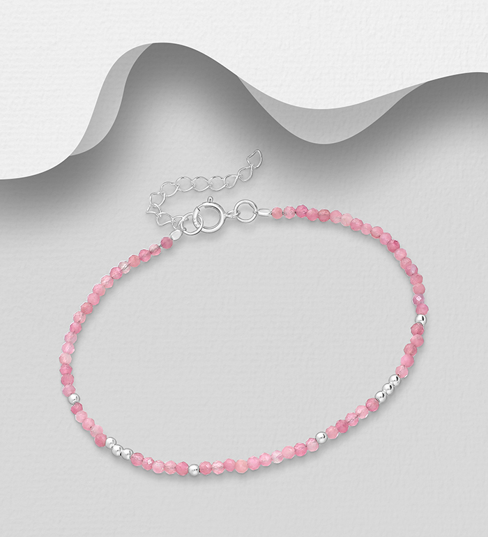 Wholesale 925 Sterling Silver Bracelet, Decorated with Various Gemstone Beads - SKU #781-6821