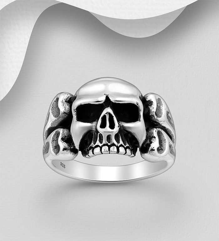 Sterling シルバー925 Skullリング-23号 bavipower-viking-jewelry-925-