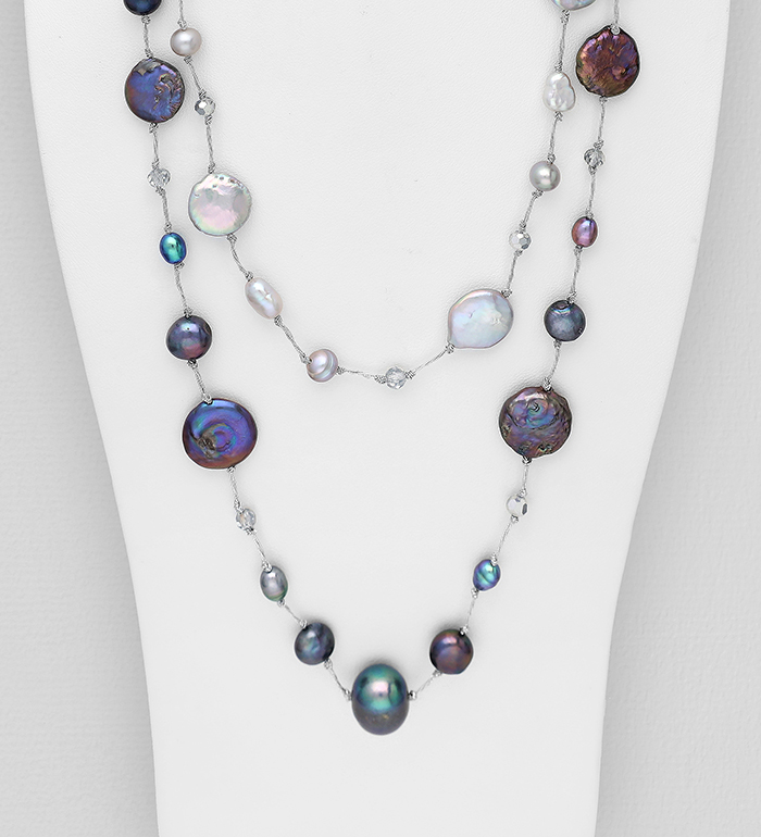 Wholesale Necklace made of Zinc and Metallic Yarn, Beaded with Crystal Glass and Freshwater Pearls - SKU #727-4426