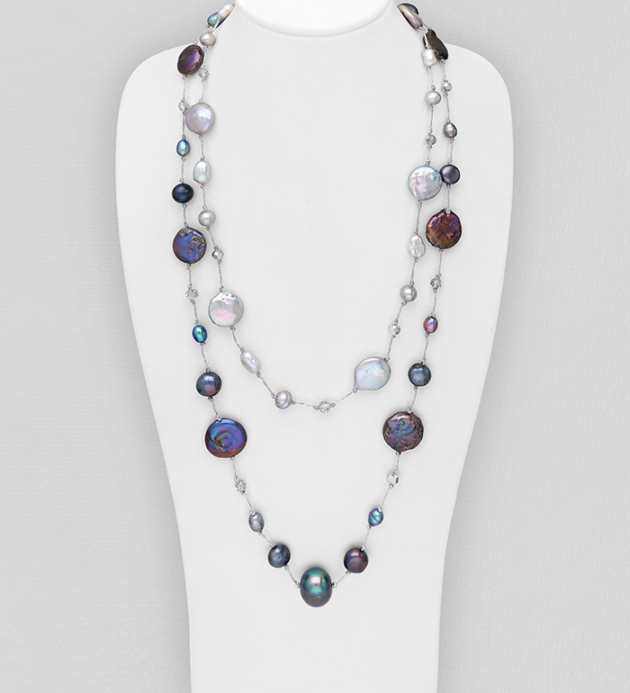 Wholesale Necklace made of Zinc and Metallic Yarn, Beaded with Crystal Glass and Freshwater Pearls - SKU #727-4426