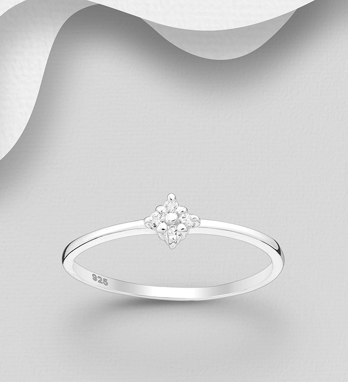 Wholesale 925 Sterling Silver Ring, Decorated with CZ Simulated Diamonds - SKU #1063-3381
