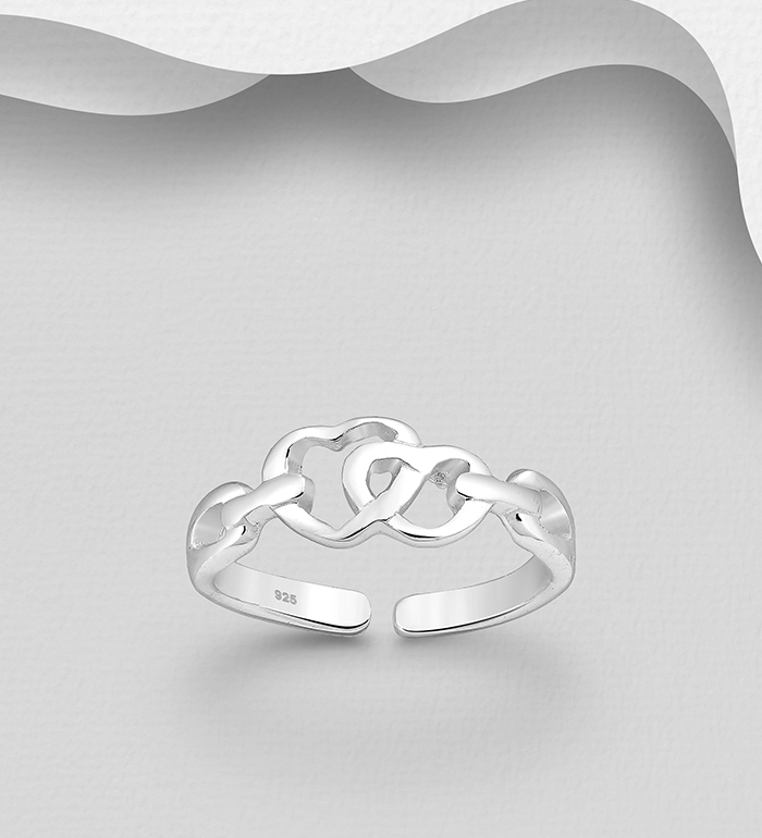 Wholesale 925 Sterling Silver Adjustable Heart Toe Ring - SKU #792-1139