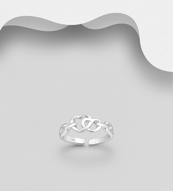 Wholesale 925 Sterling Silver Adjustable Heart Toe Ring - SKU #792-1139