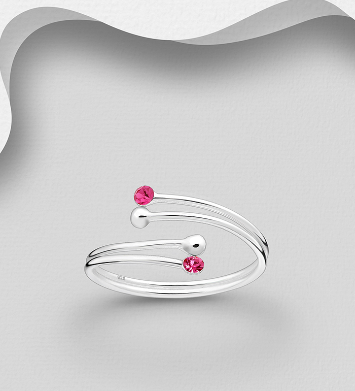 Wholesale 925 Sterling Silver Adjustable Toe Ring, Decorated with Variuse Crystal Glass - SKU #792-1144