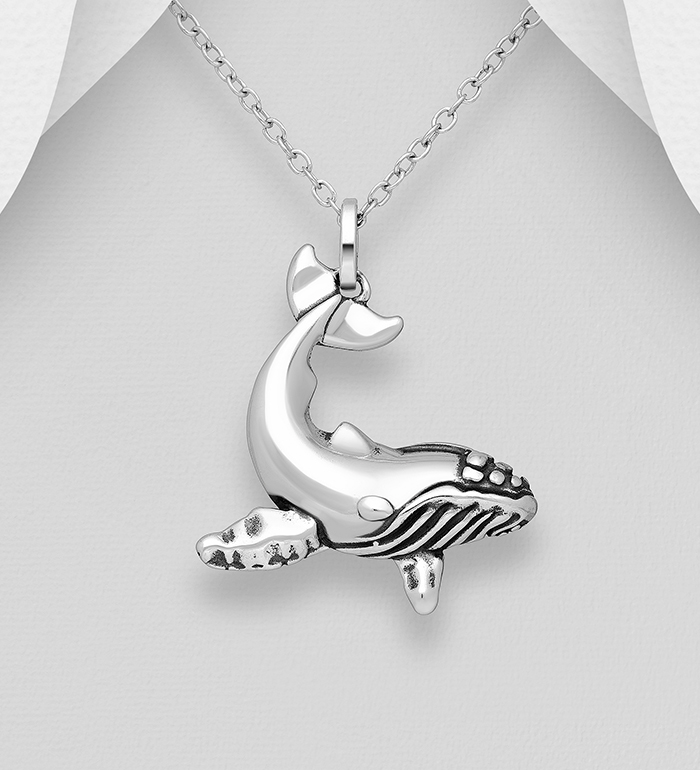 Wholesale 925 Sterling Silver Oxidized Dolphin Pendant - SKU #1063-3410