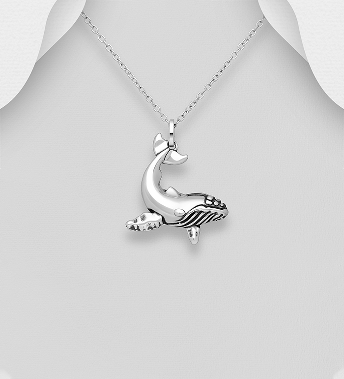 Wholesale 925 Sterling Silver Oxidized Dolphin Pendant - SKU #1063-3410