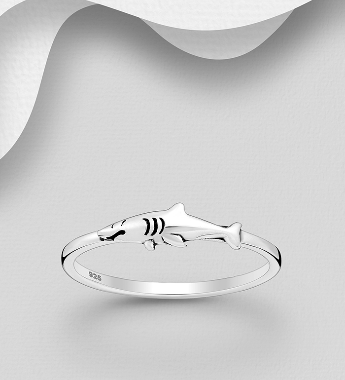 Wholesale 925 Sterling Silver Oxidized Shark Ring - SKU #1063-3451