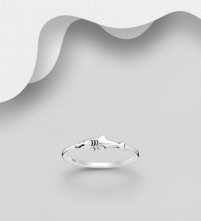Wholesale 925 Sterling Silver Oxidized Shark Ring - SKU #1063-3451