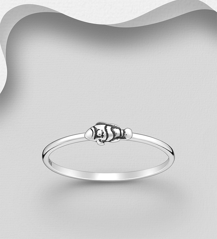 Wholesale 925 Sterling Silver Oxidized Clown Fish Ring - SKU #1063-3453