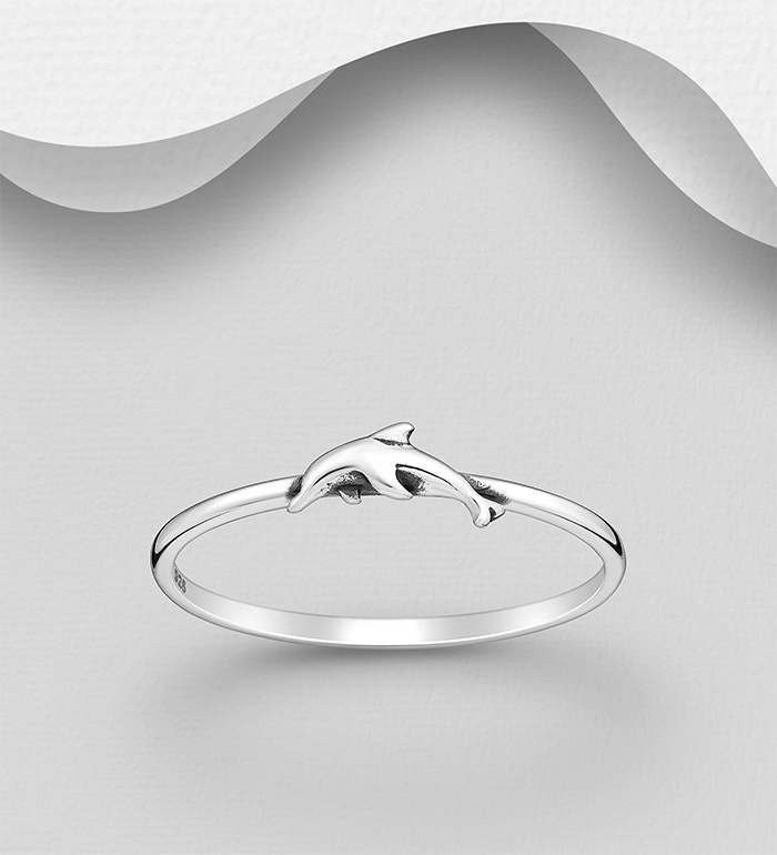 Wholesale 925 Sterling Silver Oxidized Dolphin Ring - SKU #1063-3457