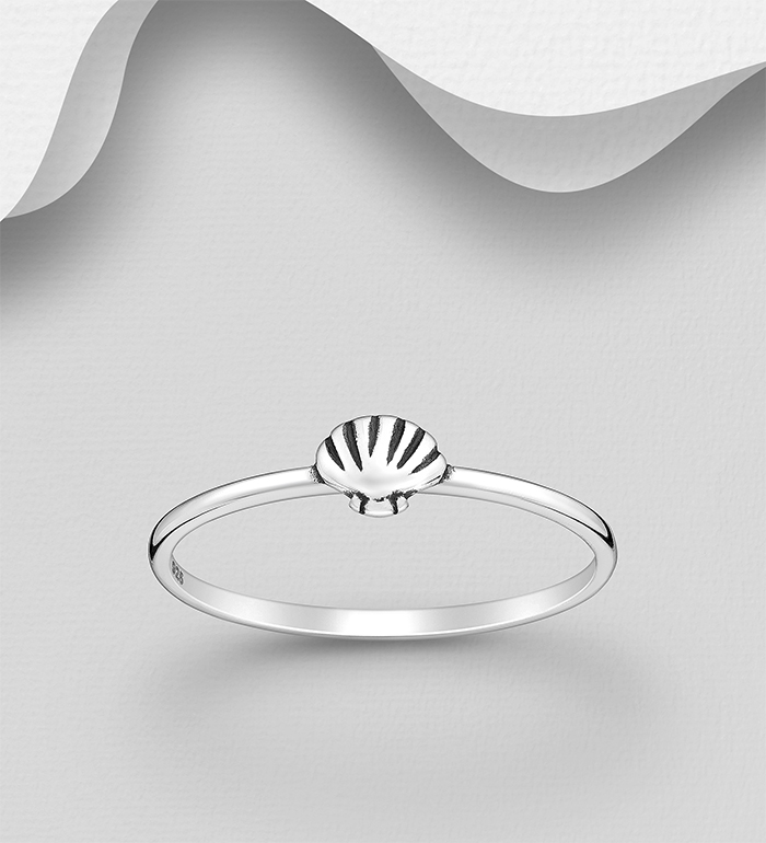 Wholesale 925 Sterling Silver Oxidized Clamshell Ring - SKU #1063-3458
