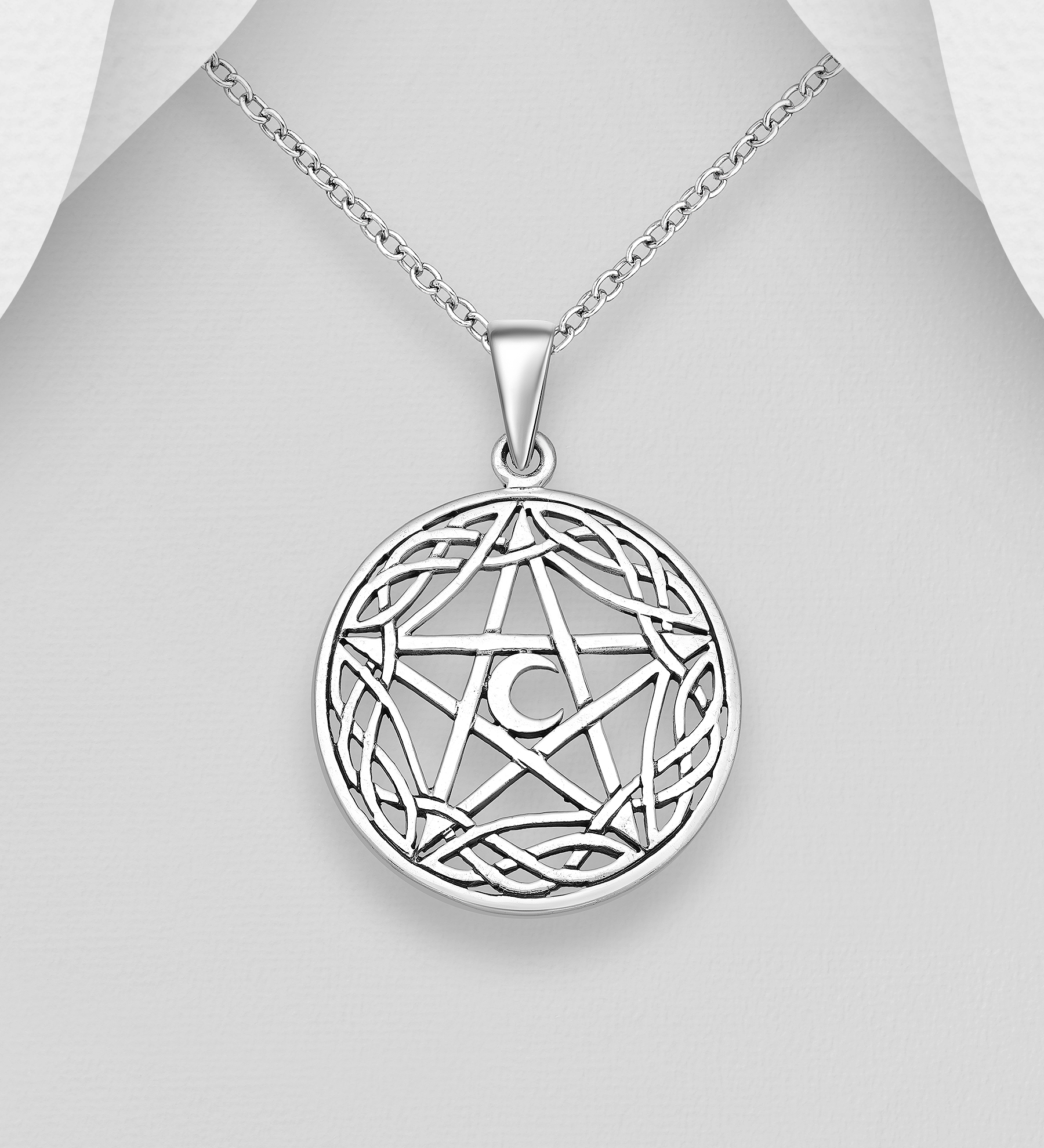 Wholesale 925 Sterling Silver Oxidized Celtic Moon and Star Pendant - SKU #767-1506