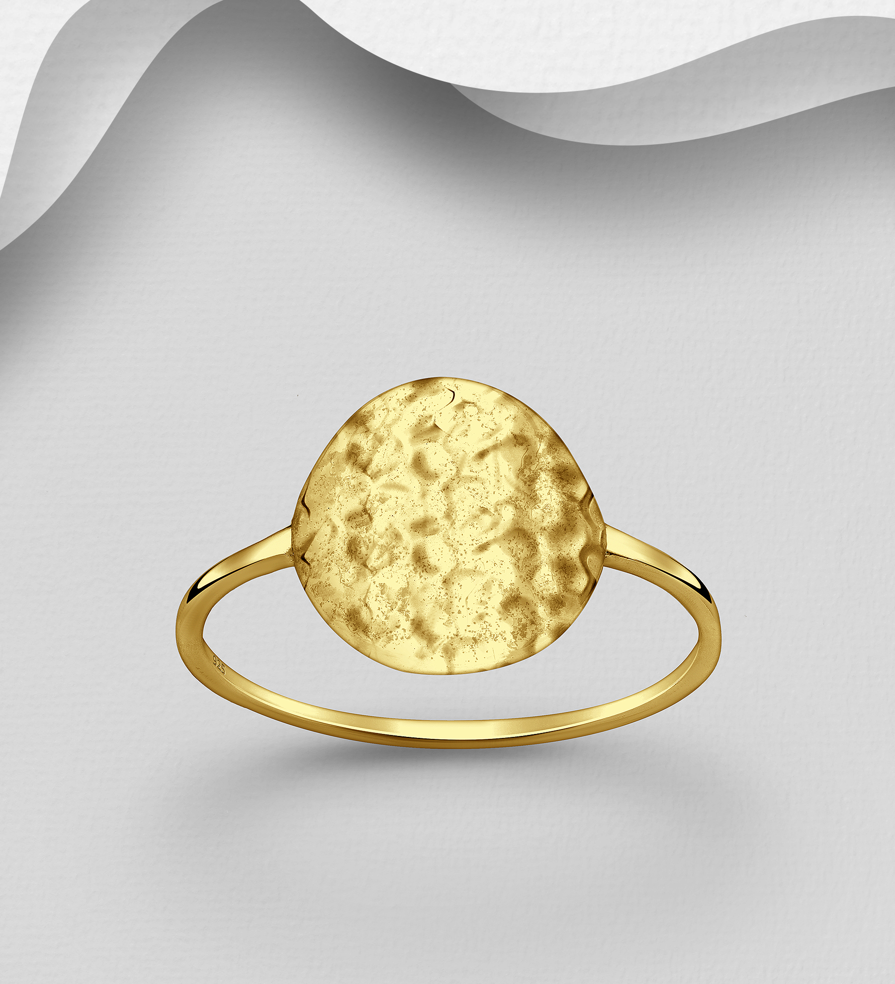 Wholesale 925 Sterling Silver Engravable Circle Ring, Plated with 1 Micron 14K or 18K Yellow Gold - SKU #1535-1324