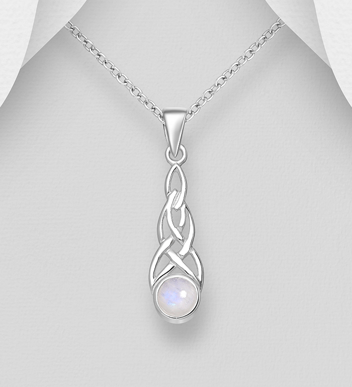 Wholesale 925 Sterling Silver Celtic Pendant, Decorated with Rainbow Moonstone - SKU #781-6883